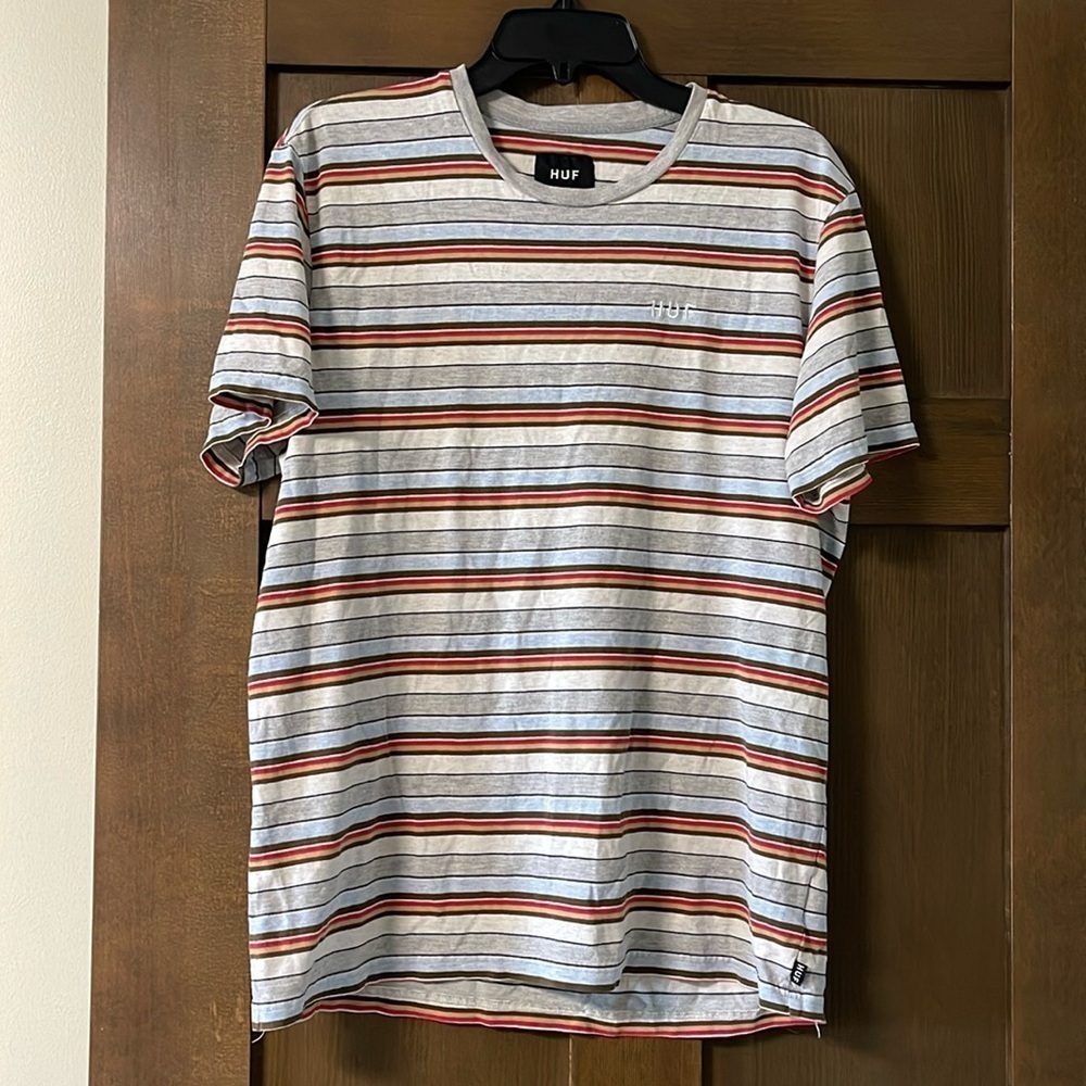 HUF Multicolored Striped 100% Cotton T-Shirt Size Large - Picture 2 of 8